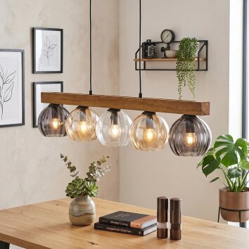 Koyoto Lampadario a sospensione, Lampada a sfera, Lampada a sospensione Écru, Nero, 5-Luci