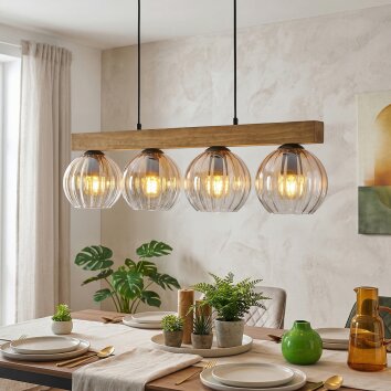 Koyoto Lampadario a sospensione, Lampada a sfera, Lampada a sospensione Écru, Nero, 4-Luci