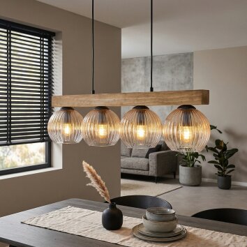 Koyoto Lampadario a sospensione, Lampada a sfera, Lampada a sospensione Écru, Nero, 4-Luci