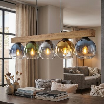 Koyoto Lampadario a sospensione, Lampada a sfera, Lampada a sospensione Écru, Nero, 5-Luci