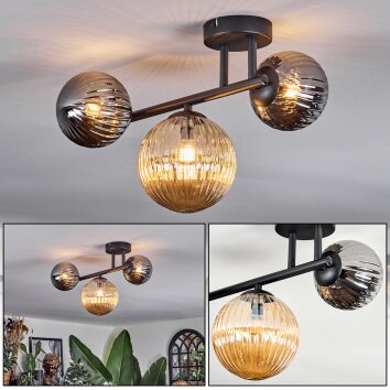 Chehalis Plafoniera, Lampada a sfera Ambrato, Cromo, Grigio fumo, 3-Luci