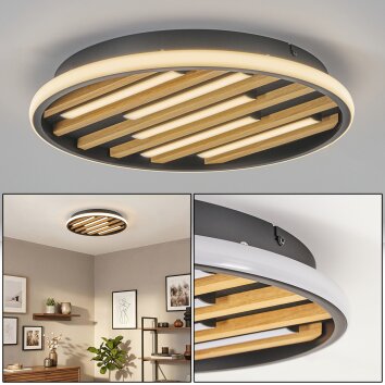 Velani plafoniera LED in legno rotonda da soffitto con listelli decorativi