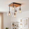 Koyoto plafoniera legno e vetro a 5 luci E14 con globi trasparenti vintage