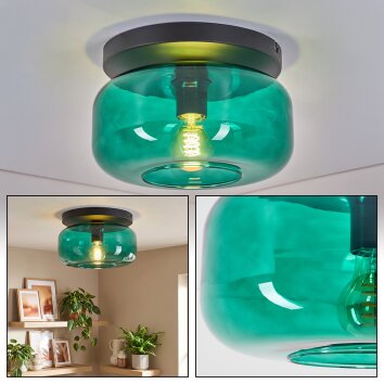 Boza plafoniera in vetro verde petrolio, lampada da soffitto rotonda E27