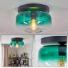 Plafoniera rotonda vintage Boza con paralume a cupola in vetro verde chiaro ø 28 cm