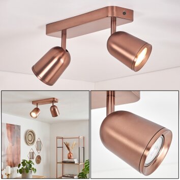 Lemak LED plafoniera a faretti rame, 2 luci GU10 con spot orientabili