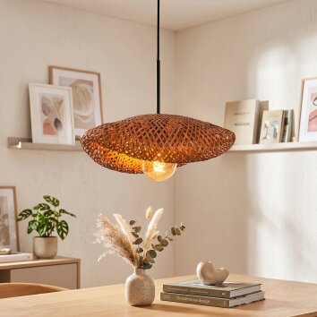 Lampadario a sospensione retrò Bauro, regolabile al montaggio, con paralume intrecciato