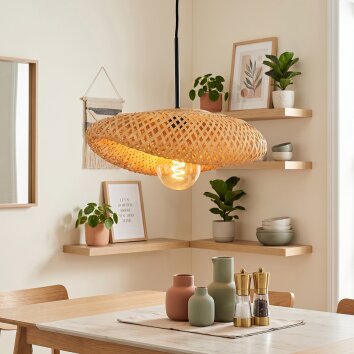 Bauro lampada a sospensione con paralume organico intrecciato, lunghezza 40 cm