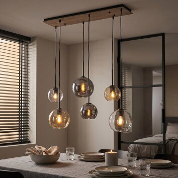 Lampadario a sospensione Koyoto moderno con piastra rettangolare e 6 sfere in vetro