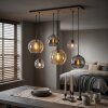 Koyoto lampadario a sospensione 6 luci con sfere, E27, stile boho vintage