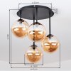 Plafoniera moderna Chehalis con 4 sfere in vetro ambrato, ø 15 cm, G9