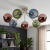 Plafoniera a sfera Koyoto vintage a grappolo, 7 vetri blu, verdi e ramati