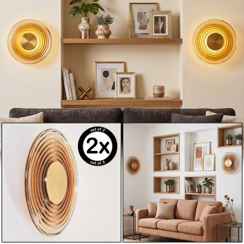 Applique LED Liriel retrò, set da 2, anelli concentrici, luce calda 3000 Kelvin