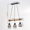 Oravi lampada a sospensione con asta in legno, 3 luci E27, lunghezza 60 cm