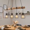 Gondo lampadario a sospensione con barra in legno, 4 luci E27, lunghezza 80 cm