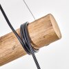 Lampadario a sospensione Koyoto con trave cilindrica in legno e tre sfere in vetro bianco
