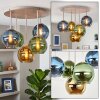 Moderna Plafoniera Koyoto a cluster con 5 sfere in vetro colorato Blu, Oro e Verde ø 15 cm