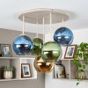 Moderna Plafoniera Koyoto a cluster con 5 sfere in vetro colorato Blu, Oro e Verde ø 15 cm