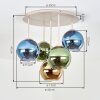 Moderna Plafoniera Koyoto a cluster con 5 sfere in vetro colorato Blu, Oro e Verde ø 15 cm