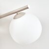 Plafoniera Koyoto moderna con 4 sfere in vetro bianco su barra lineare