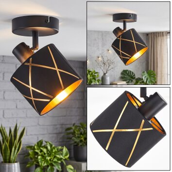 Faretto da soffitto Opatija moderno, schermo conico nero con motivo dorato, orientabile