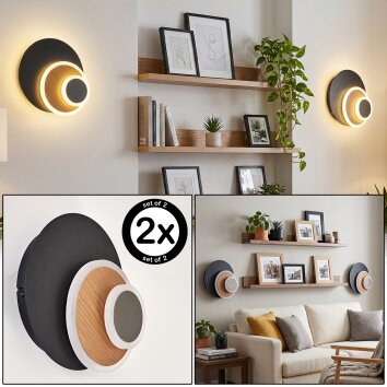 Applique LED Lemik regolabile, set da 2, anello luminoso, 3000 Kelvin bianco caldo
