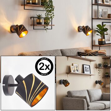Alsen applique da parete orientabile, set 2 faretti E14 con fessure dorate
