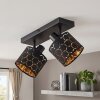 Faretto da soffitto Alsen con due moderni paralumi geometrici oro e nero, orientabili, E14