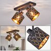 Faretto da soffitto Alsen con doppio paralume geometrico nero e dorato, orientabile