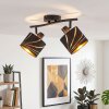 Faretto da soffitto Alsen vintage con due paralumi conici in tessuto nero e oro, orientabili
