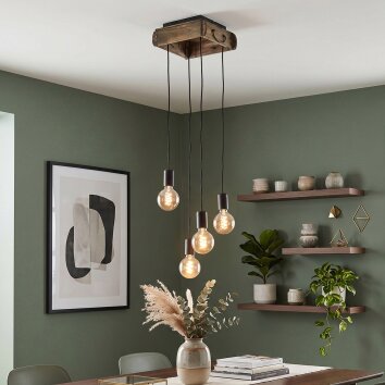 Lampada a sospensione a cluster Avestruz, base in legno, regolabile al montaggio