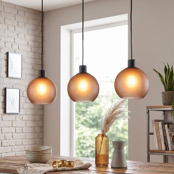 Lampadario a sospensione Nolen con 3 sfere in vetro grigio fumo, regolabile al montaggio