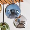 Plafoniera Koyoto boho con struttura a lamelle in legno e vetro colorato