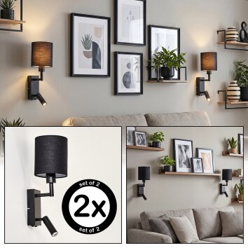 Turil applique da letto LED con luce da lettura orientabile e interruttore, set 2