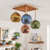Plafoniera Boho Koyoto, lamelle in legno, 4 sfere di vetro colorato