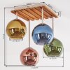 Plafoniera Boho Koyoto, lamelle in legno, 4 sfere di vetro colorato