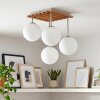 Plafoniera a sfere Gastor, lamelle in legno, 4 schermi in vetro bianco ø 15 cm