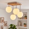 Plafoniera a sfere Gastor, lamelle in legno, 4 schermi in vetro bianco ø 15 cm
