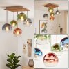 Plafoniera a sfera Koyoto, struttura quadrata con lamelle in legno e 5 paralumi