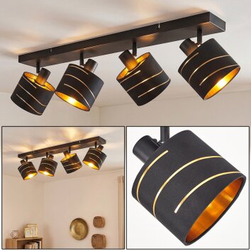 Faretto da soffitto Alsen, 4 paralumi oro e nero, faretti orientabili per corridoio e ingresso