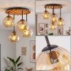 Plafoniera a sfere Koyoto stile boho con 4 schermi ambrati e lamelle in legno