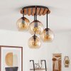 Plafoniera a sfere Koyoto stile boho con 4 schermi ambrati e lamelle in legno