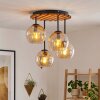 Plafoniera a sfere Koyoto stile boho con 4 schermi ambrati e lamelle in legno