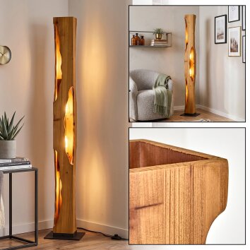 Lampada da terra Sernadelo con struttura rettangolare in legno intagliato stile Boho