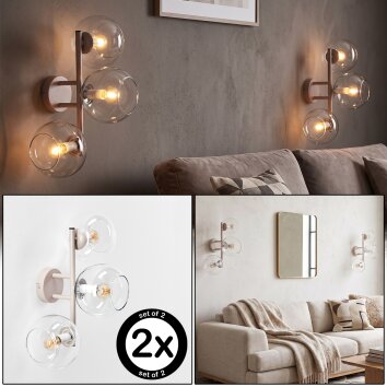 Applique a 3 luci Koyoto moderna, set di 2, sfere in vetro chiaro, E14
