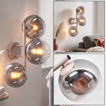Applique a parete moderna Gastor, cluster verticale a 3 sfere in vetro grigio fumo