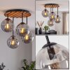 Plafoniera a sfere Gastor, 4 paralumi in vetro grigio fumo, lamelle in legno, stile Boho