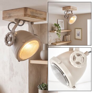 Plafoniera scandinava Herford con testa orientabile e base in legno chiaro
