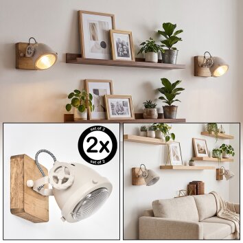 Applique da parete orientabile Herford, set da 2, supporto in legno color Sabbia