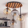 Plafoniera a 4 luci Koyoto Boho con lamelle radiali in legno e struttura metallica